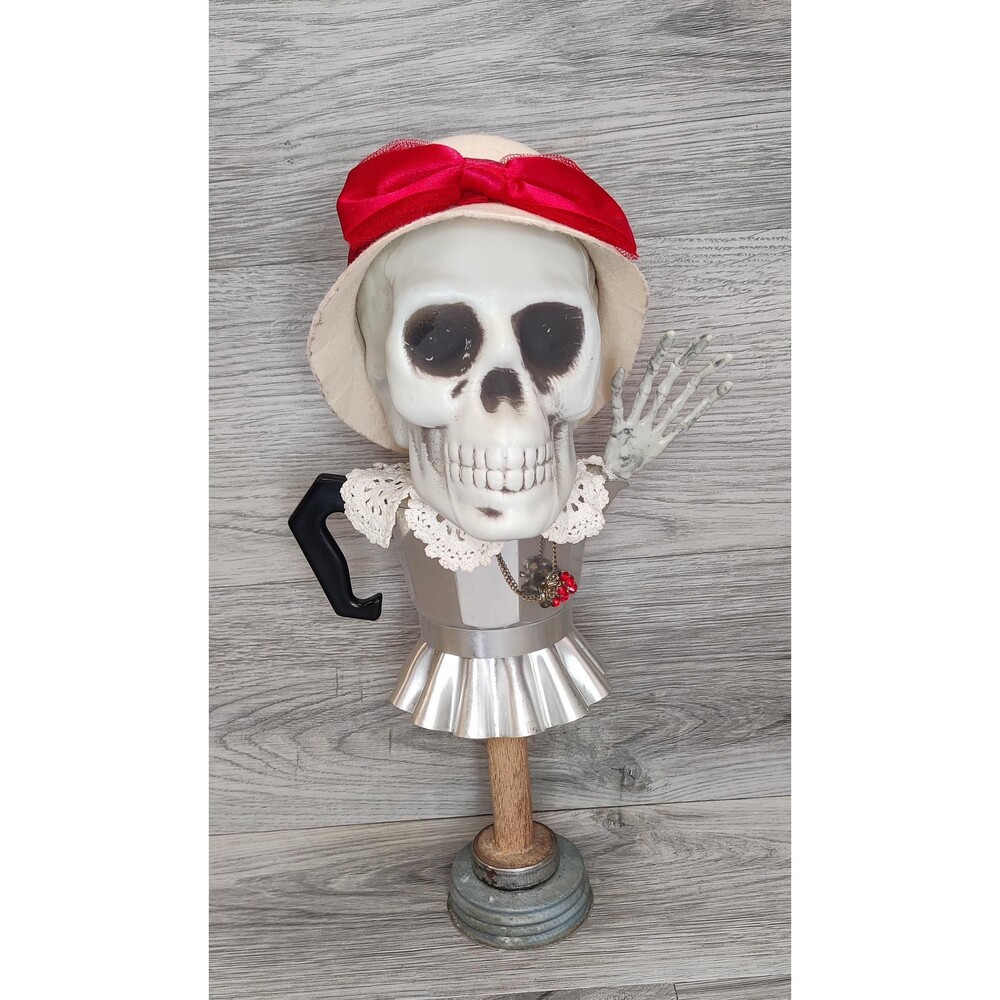 Vintage Assemblage Art Skeleton Doll Sculpture, Quirky Halloween Spooky Decor
